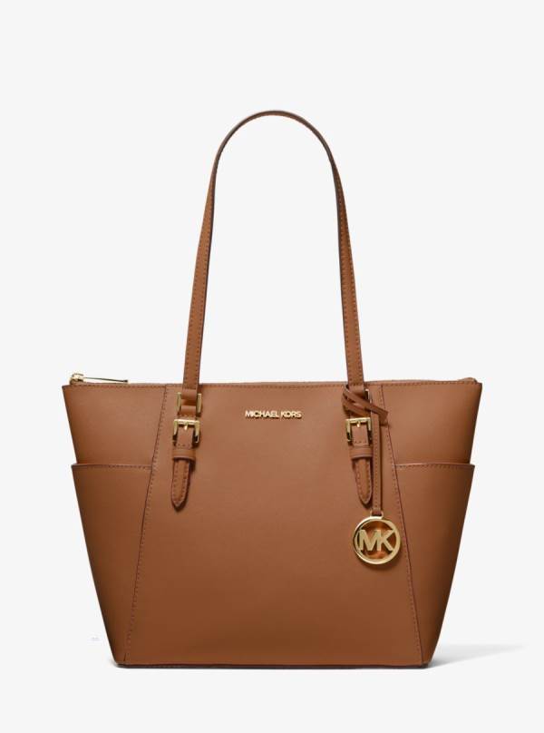 Damske Prenosná Taška Michael Kors Charlotte Large Saffiano Leather Top-Zip Hnede - Kabelky Michael Kors Outlet | XJLCF-2985